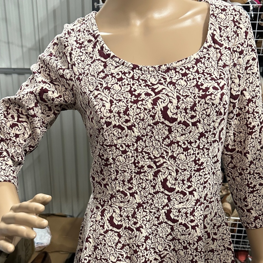 LC Lauren Conrad Burgundy and Cream Floral Midi Dress